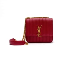 Saint Laurent; A Rouge Eros Vicky Medium Monogram Matelassé Shoulder Bag with Gold-Tone Hardware
