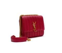 Saint Laurent; A Rouge Eros Vicky Medium Monogram Matelassé Shoulder Bag with Gold-Tone Hardware