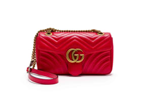 Gucci; A Red Matalassé GG Marmont Bag with Gold-Tone Hardware