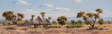 Otto Klar; Landscape with Huts and Figures
