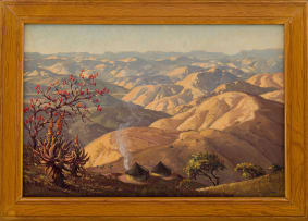 Nils Andersen; Extensive Landscape with Huts and Coral Tree