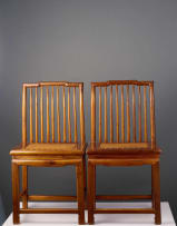 Pair of Chinese wood and rattan chairs