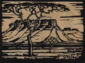 Jacob Hendrik Pierneef; Doringbome en Berge, S W A (Thorn Tree and Mountains, South West Africa) (Nilant 111)