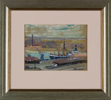 Sydney Carter; Boats in a Harbour Scene