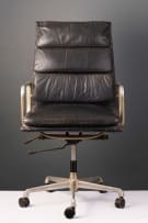 High-back chrome and leather desk chair