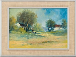 Christiaan Nice; Country Road with Figure and Chickens