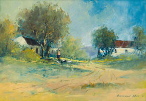 Christiaan Nice; Country Road with Figure and Chickens