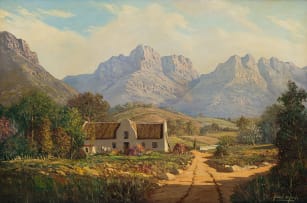 Gabriel de Jongh; Mountain Landscape with a Cottage