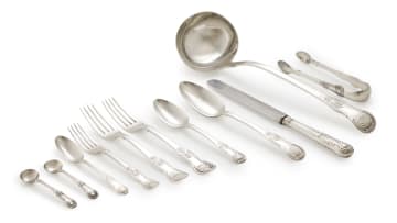 An assembled George IV silver Kings pattern flatware set, Edinburgh, Andrew Wilkie, 1840, various makers and dates