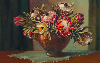 Otto Klar; Still Life with Proteas in a Vase