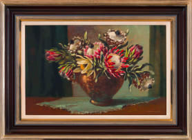 Otto Klar; Still Life with Proteas in a Vase