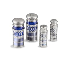 A set of four silver-plated salts and pepper pots, 20th century