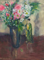 David Porter; Flowers and a Porcelain Figure