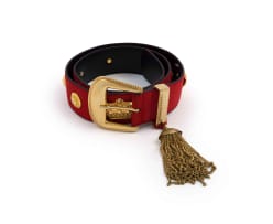 ESCADA; Red Suede Leather Belt with Alternating Crown and Stud Motifs