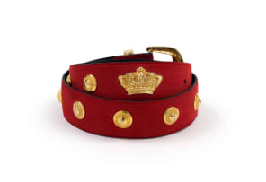 ESCADA; Red Suede Leather Belt with Alternating Crown and Stud Motifs