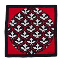 Daniel La Forêt; A White, Red, and Black Silk Scarf with Fleur de Lis Motif