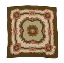 Michel; A Vintage Pink and Green Pure Silk Scarf with Ornate Baroque Motifs