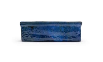 Linn Ware; Blue rectangular trough pot with flower frog