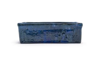 Linn Ware; Blue rectangular trough pot with flower frog