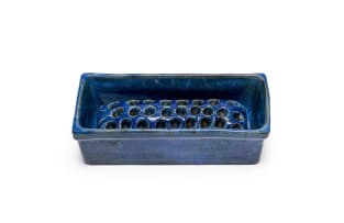 Linn Ware; Blue rectangular trough pot with flower frog