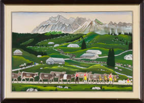 Johannes Georg Blatter; Alpfahrt auf Lutertannen mit Säntis, (Alpine Meadow on Lutertannen with Santis)