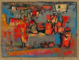 Walter Battiss; Cellist (recto); Group of Figures with Cattle (verso)