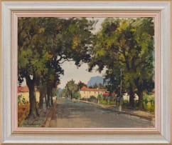 Piet van Heerden; Street Scene with Trees and Figures