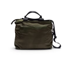 Prada; A Green Vela Nylon Double Handle Tote Bag