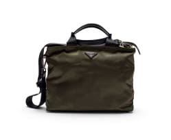 Prada; A Green Vela Nylon Double Handle Tote Bag