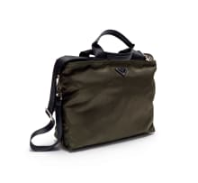 Prada; A Green Vela Nylon Double Handle Tote Bag