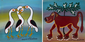 Daudi E.S. Tingatinga; Three Storks; Baboon, two