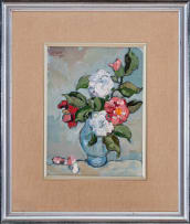 Gregoire Boonzaier; Japonikas in Blou Vaas (Camilias in a Base Vase)