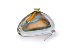David Reade; Glass perfume bottle and stopper with amber and teal inclusions