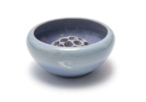 Linn Ware; Tapering bowl with inverted rim and floral frog, two