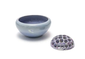 Linn Ware; Tapering bowl with inverted rim and floral frog, two