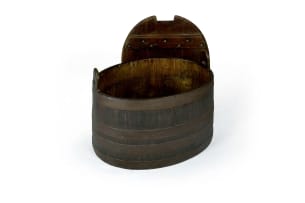 Large Cape teak and metal-bound balie with cover, South Africa, 19th century