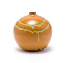 Kalahari Studio; Bulbous mustard vase with drip glaze