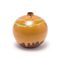 Kalahari Studio; Bulbous mustard vase with drip glaze
