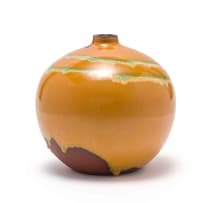 Kalahari Studio; Bulbous mustard vase with drip glaze
