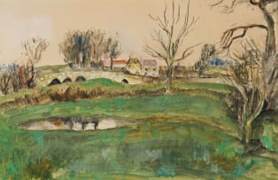 Maud Sumner; Green Field with Distant Buildings