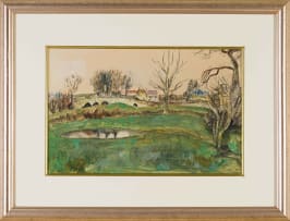 Maud Sumner; Green Field with Distant Buildings