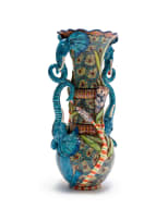 Ardmore Ceramic Studio; Vase decorated with blue elephants and proteas