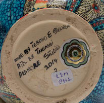 Ardmore Ceramic Studio; Vase decorated with blue elephants and proteas