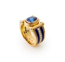 Sapphire and enamel ring