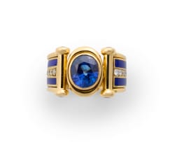 Sapphire and enamel ring