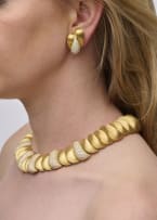 Henry Dunay; Gold and diamond necklace and earring suite