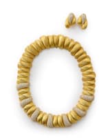 Henry Dunay; Gold and diamond necklace and earring suite