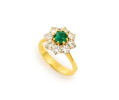 Emerald and diamond cluster ring