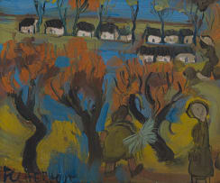 Frans Claerhout; Farm Workers in a Village