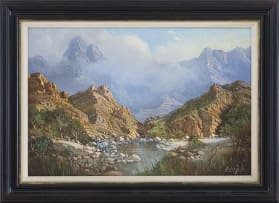 Gabriel de Jongh; River Valley, Mountains Beyond